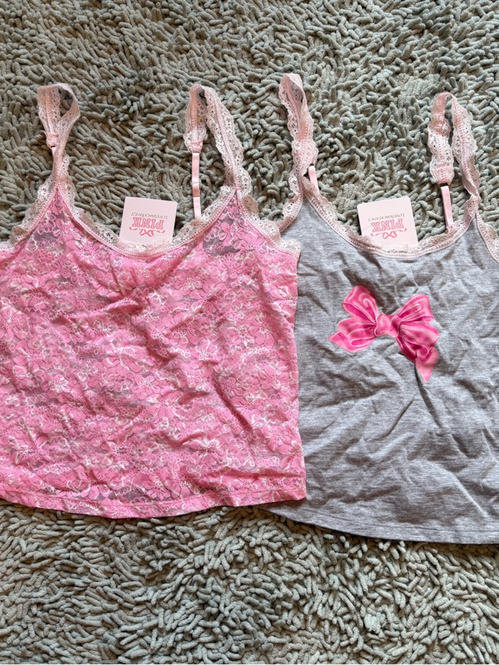 2 Pink Love Shack Fancy Bow Lace Tanks Medium New